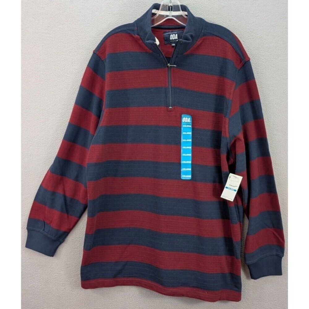 ODA Rugby Shirt Men's 2XL Maroon Blue Striped Long Sleeve 1/4 Zip Preppy NEW - Picture 3 of 11